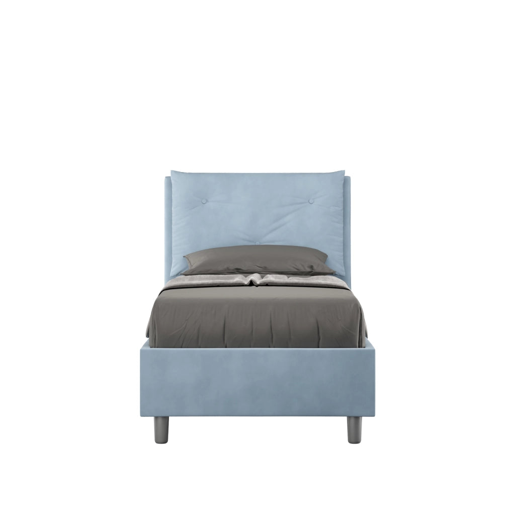 BS COM Letto singolo con rete imbottito 80x190 microfibra azzurro