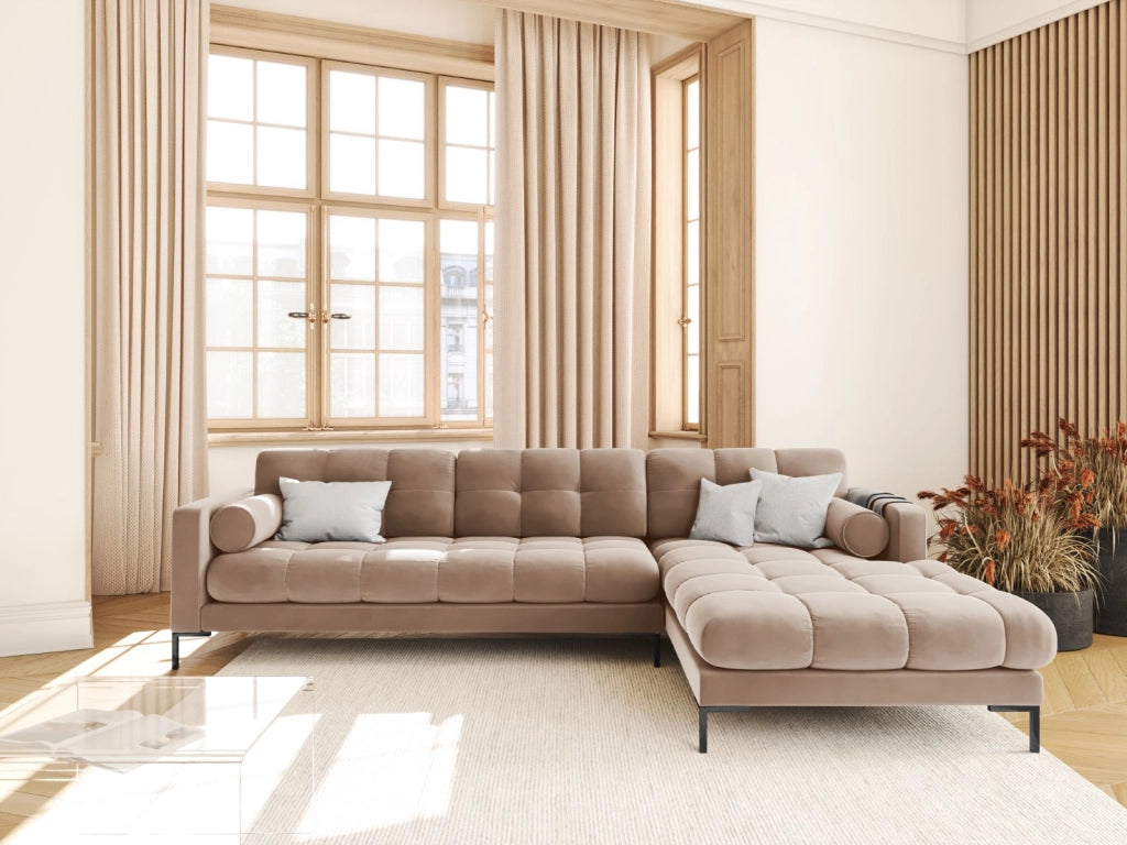 Cosmopolitan Design - Divano angolare destro "Bali" 5 posti in velluto beige 