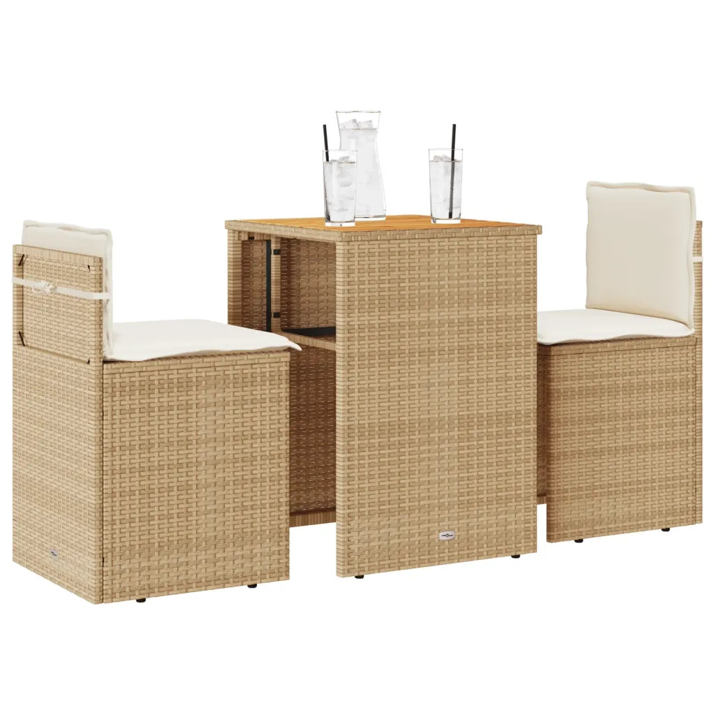 Set da Bistrò 3 pz con Cuscini Beige in Polyrattan 4003877