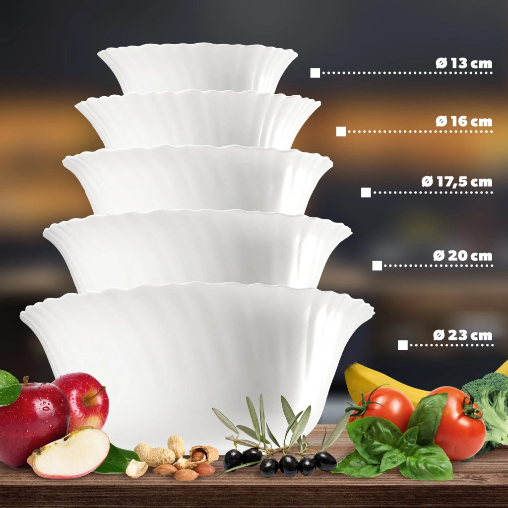 KADAX Set di 6 ciotole in vetro per insalata e snack, bianche, 17,5 cm