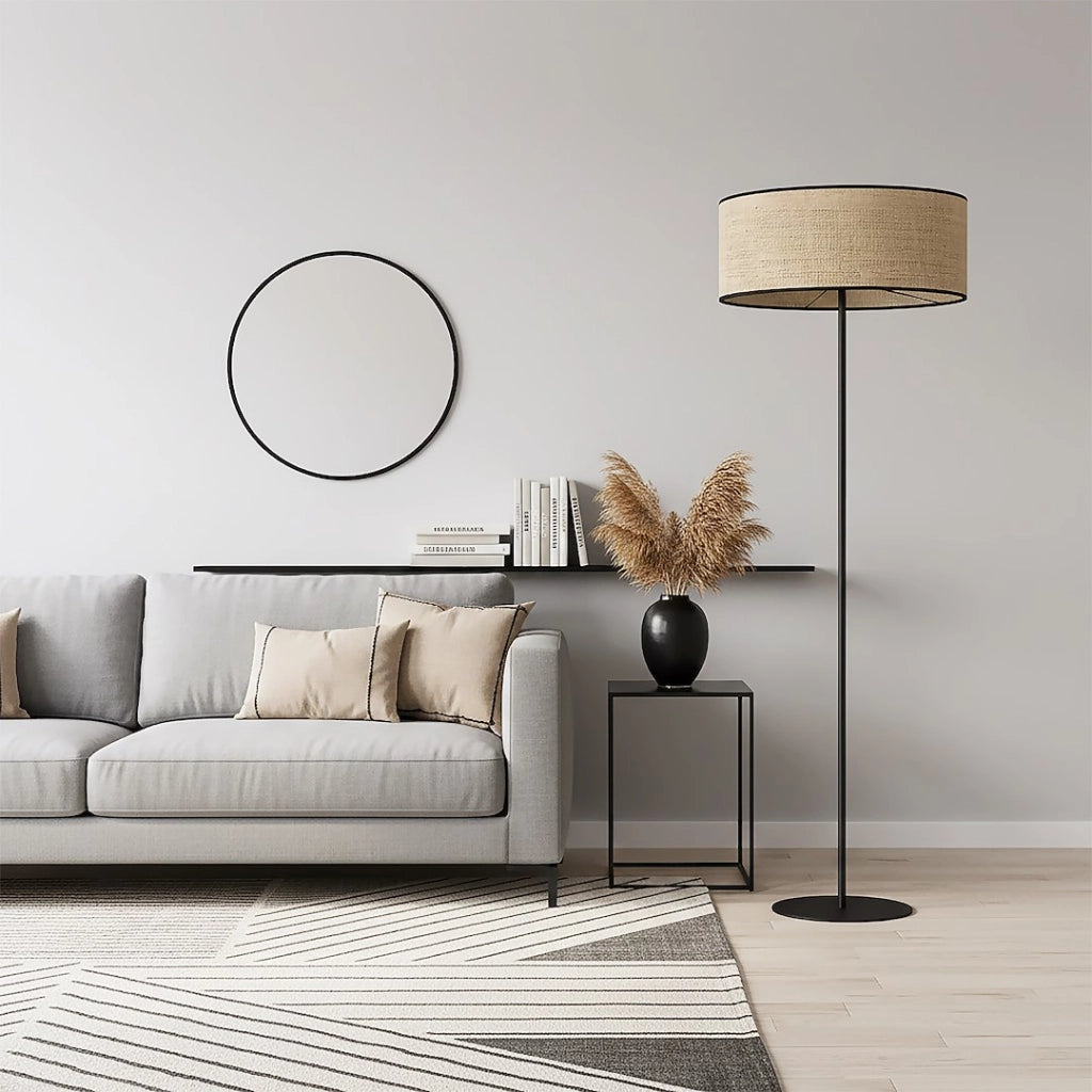 Lampada da terra boho rattan nero-beige 1xE27 Emibig