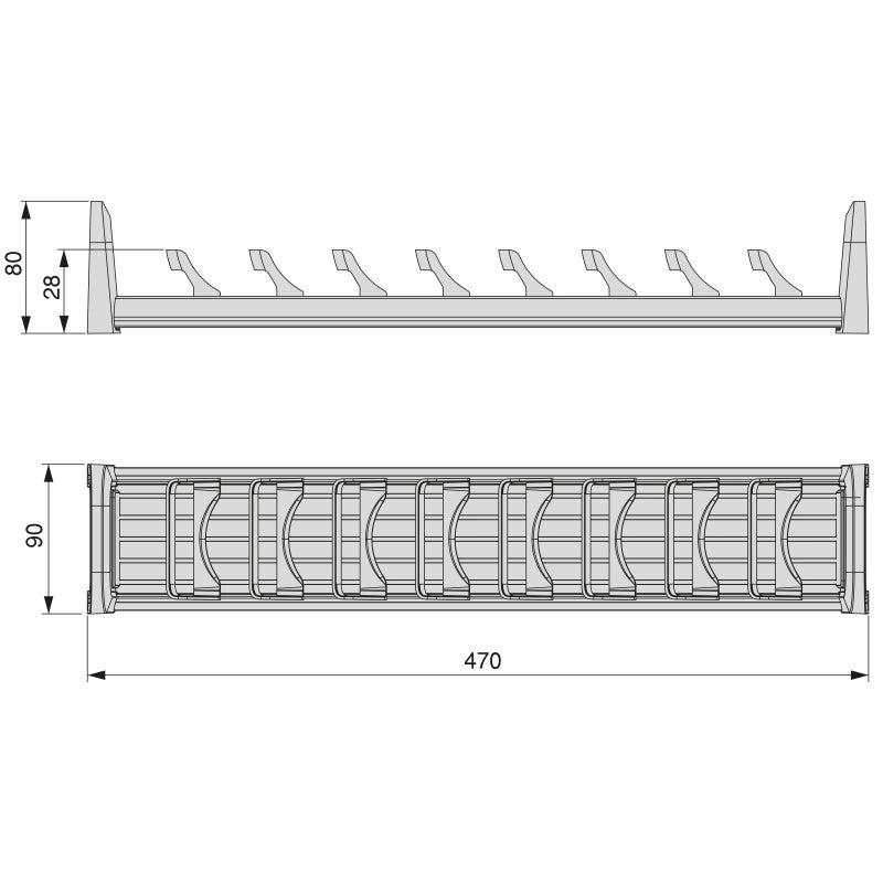 Portapiatti verticale per cassetto Orderbox, 159x468 mm, Alluminio e Tecnoplastica, Grigio antracite