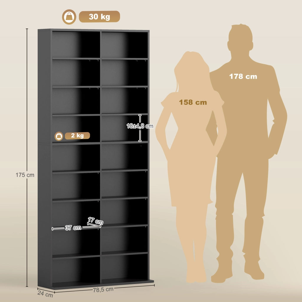 Libreria per CD e Blu-ray con 18 scomparti e 14 ripiani regolabili ¨C Minimal ¨C Nero