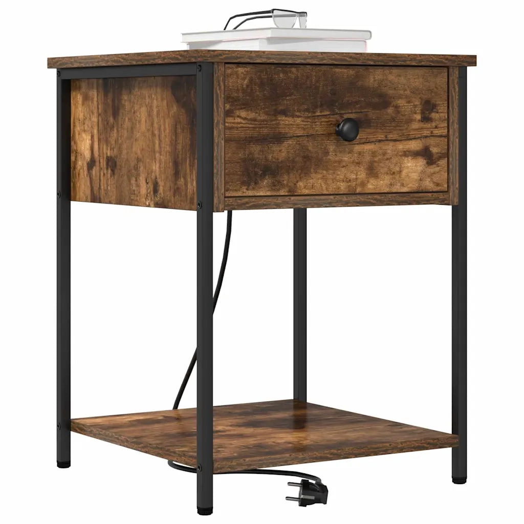 Set di 2 Comodini | Armadio da Notte | Mobiletto da notte con cassetto Rovere fum¨¦ 42 x 41 x 56 cm