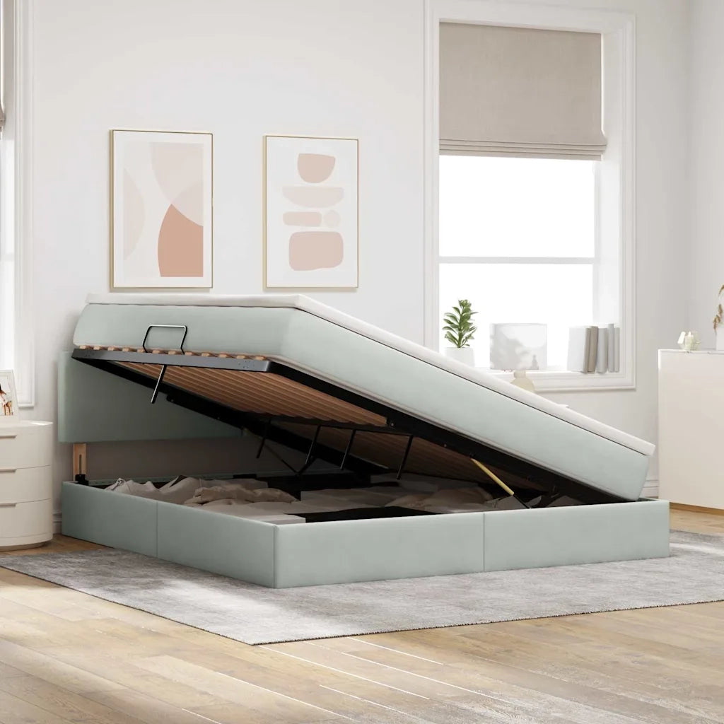 Letto con Contenitore Grigio chiaro 160 x 200 cm Velluto