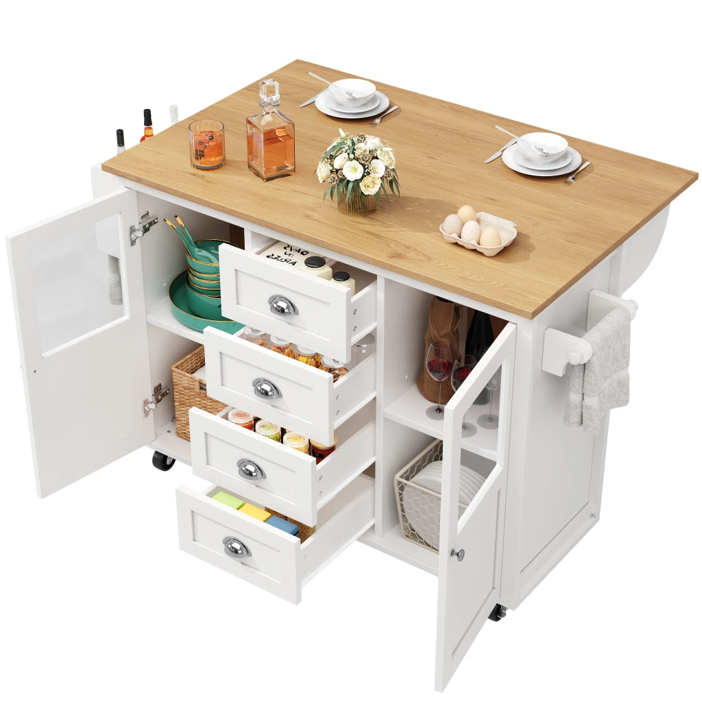 Isola della cucina mobile - Zephmum- 120x73x93 cm, bianco/nero, estraibile con ruote