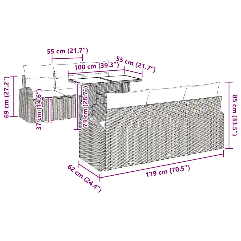 Set Divano da Giardino 7 pcs Grigio chiaro Poly Rattan 3348568