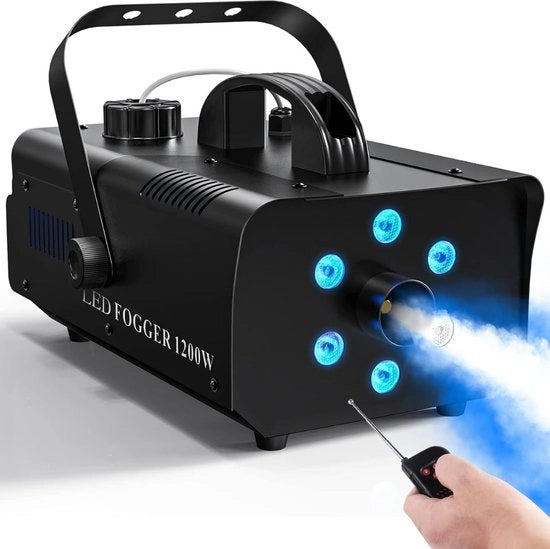 Macchina per nebbia - "Trasforma l'atmosfera con la nostra Macchina per nebbia 1200W: potente macchina per nebbia con 6 lampade LED colorate e telecomando per feste, matrimoni, Halloween e spettacoli dal vivo.