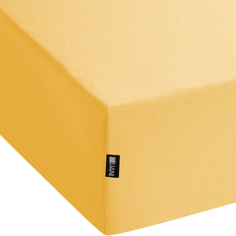 Lenzuolo con angoli cotone giallo senape 160 x 200 cm con bordi elastici modello classico a tinta unita camera da letto classica