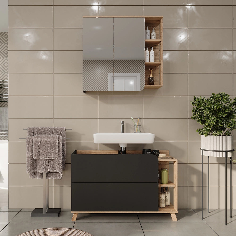 Vicco Set di mobili da bagno Sonoma/antracite 2 parti