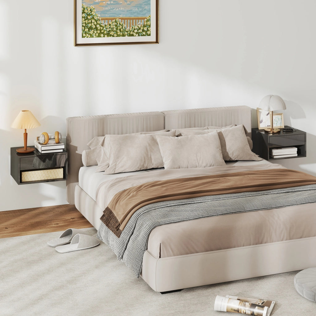 Comodino con cassetto ¨C Zephmum ¨C 37x32x21 cm Nero Lucido