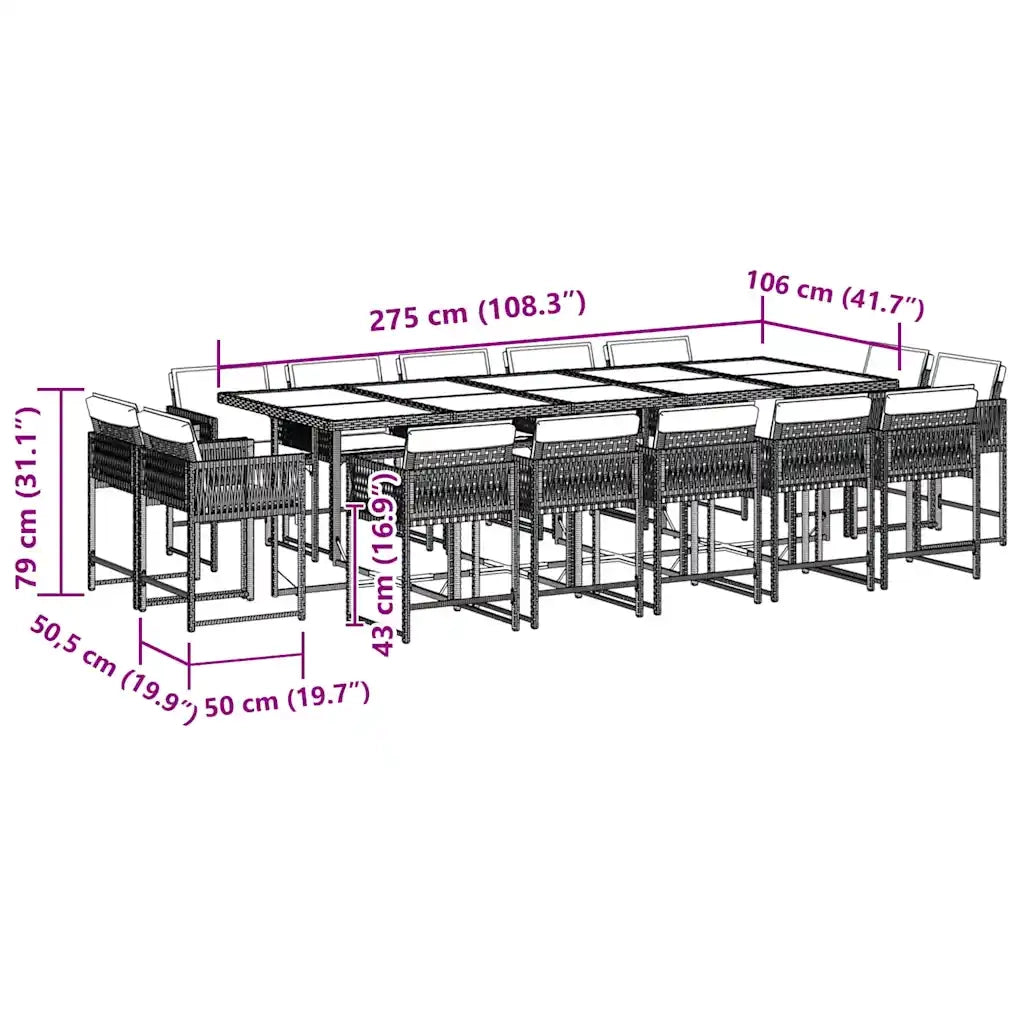 Set da Pranzo da Giardino 15 pz con Cuscini Nero in Polyrattan 3211599