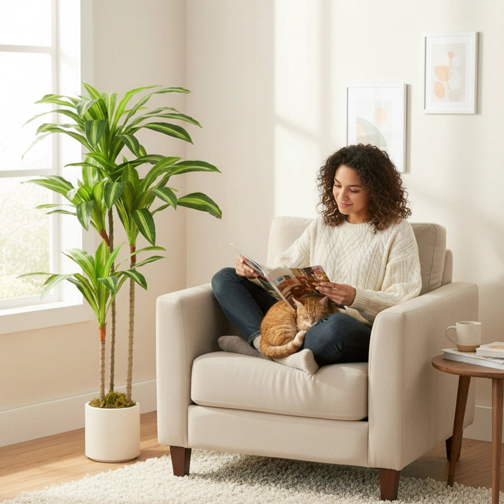 Albero Dracaena Artificiale ¨C Xylo ¨C 120 cm con Vaso Bianco