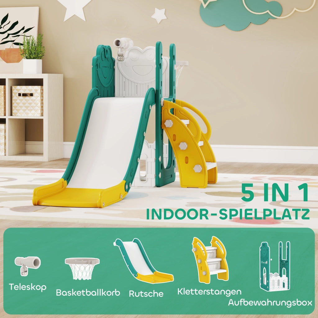 Set da gioco per bambini con scivolo e canestro ¨C Minimal ¨C Giallo e verde