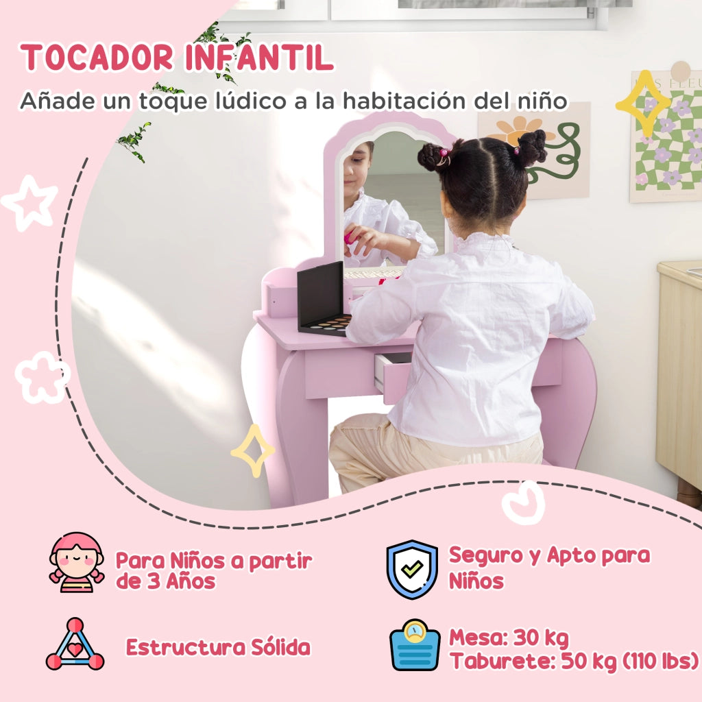 Scrivania con specchio e cassetti per bambini ¨C Minimal ¨C rosa
