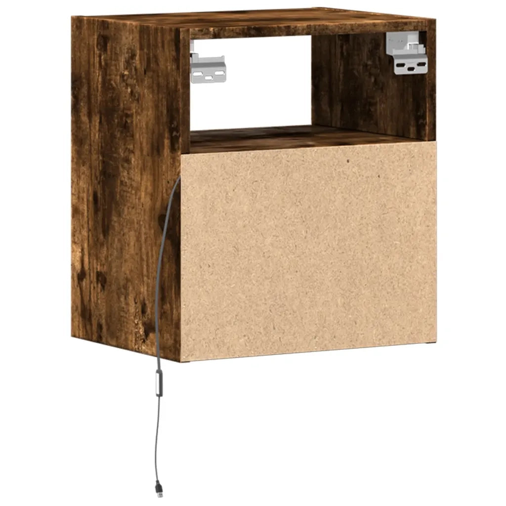 Comodini a Parete con luci LED 2 pz Rovere Fumo 3307984