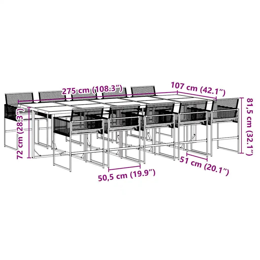 Set da Pranzo da Giardino 11 pz con Cuscini in Polyrattan Nero 3295026