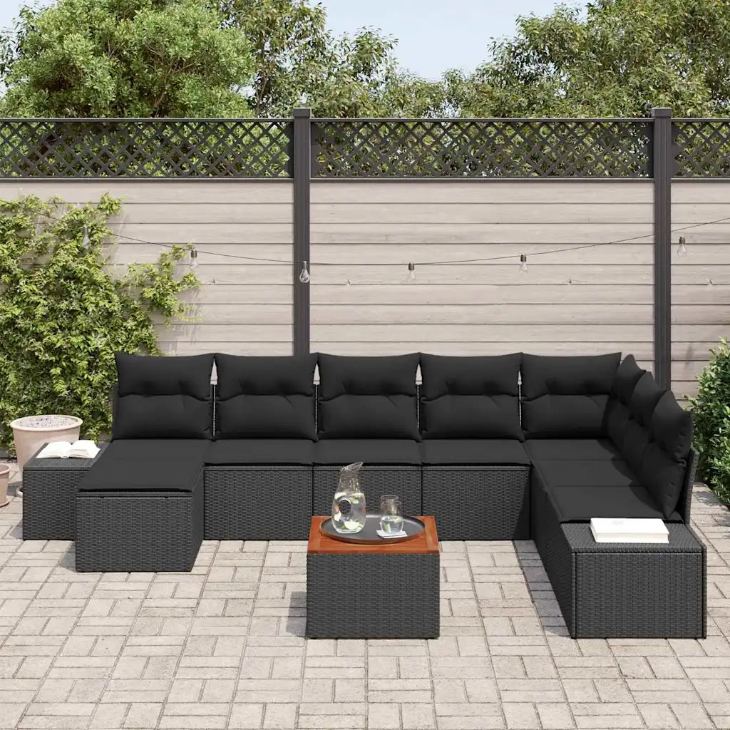 Set Divano da Giardino con cuscino 9 pcs Nero polyrattan 3347996