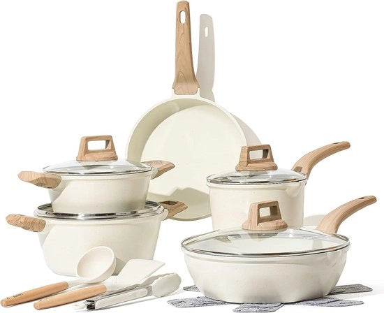 Set di cottura 14 pezzi, composto da una padella da 24/28 cm, 18/20/24 cm Padella con coperchio e accessori da cucina, Non tossico, Compatibile con tutti i forni.
