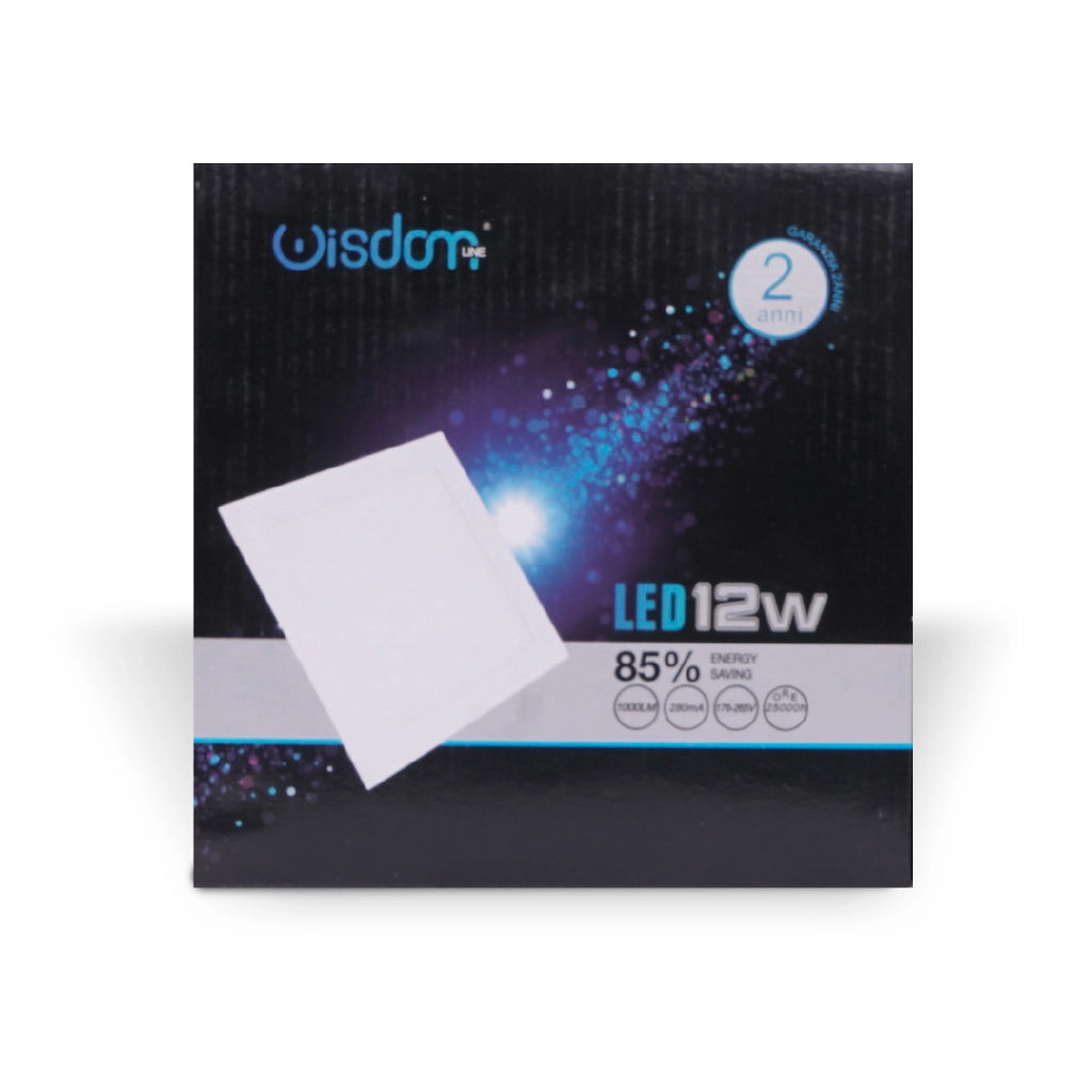 Pannello slim da incasso quadrato 12w 3000K luce calda