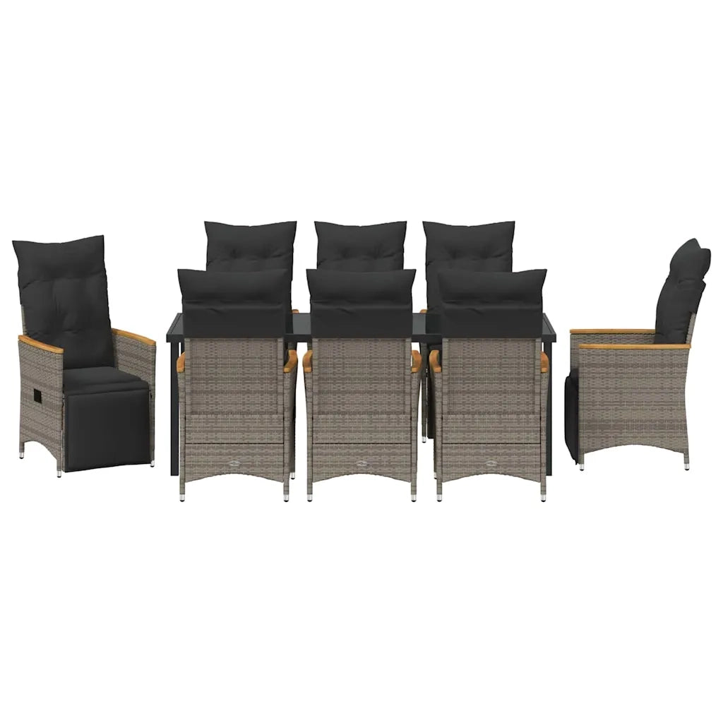 Set da Pranzo per Giardino con cuscino 9 pcs Grigio polyrattan 3379631