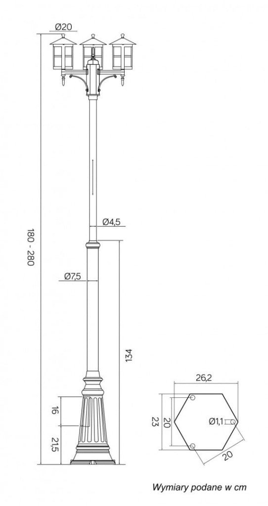 Lampione da giardino CORDOBA 280cm 3xE27 nero IP23