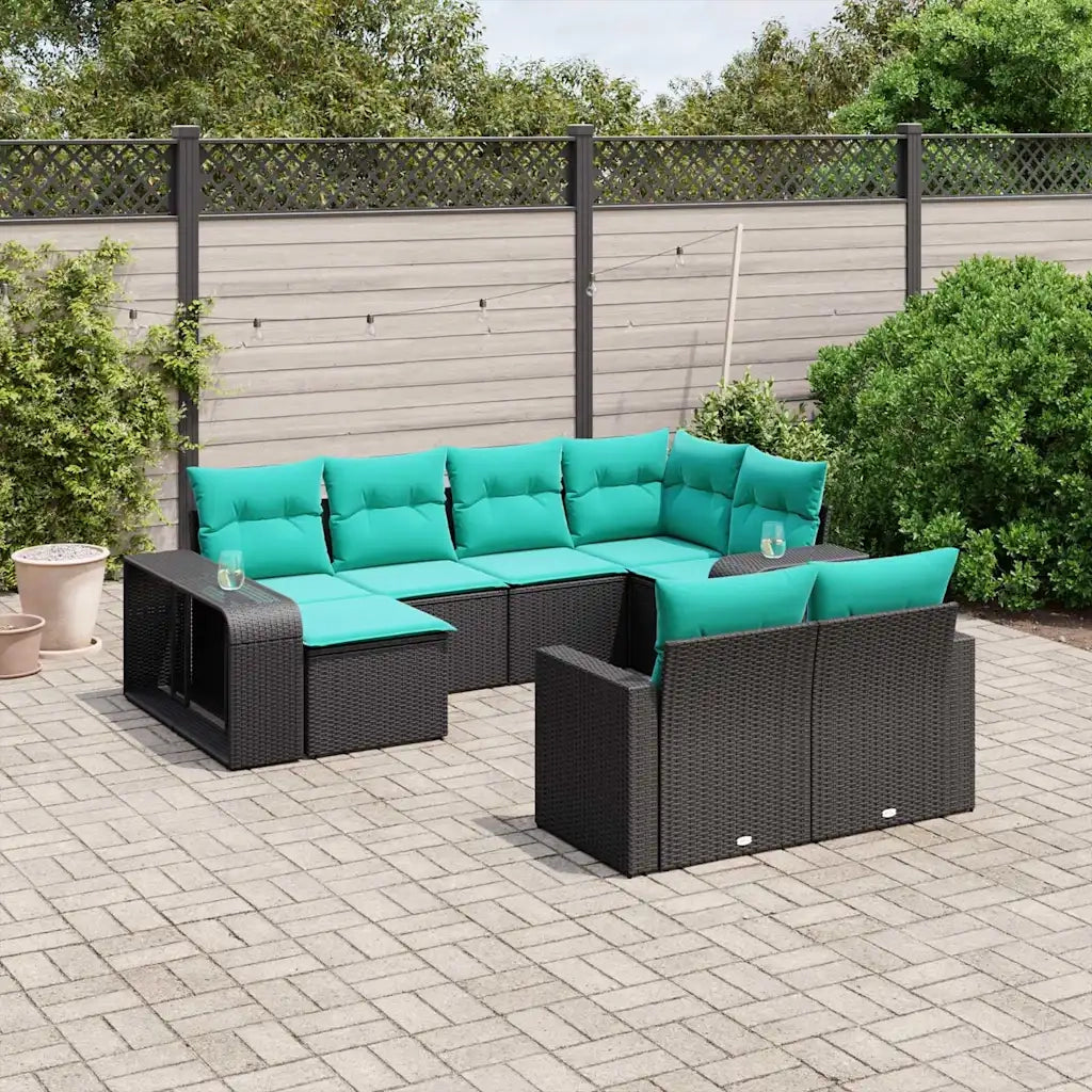 Set Divani da Giardino 10 pz con Cuscini Nero in Polyrattan 3228897
