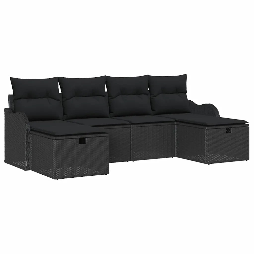 Set Divano da Giardino con cuscino 6 pcs Nero Poly Rattan