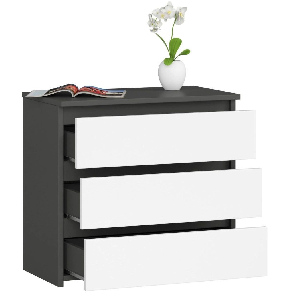 Comodino AKORD CL3 Grigia Grafite 60 cm 3 cassetti inserto frontale Bianco 60x35x57 cm