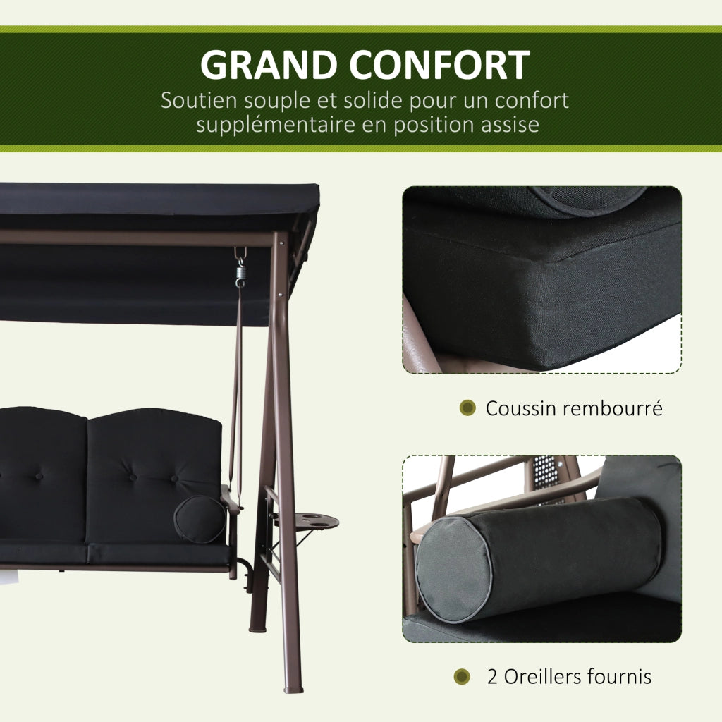 Sedia a dondolo da giardino 3 posti ¨C Minimal ¨C grigio scuro, polyrattan, cuscini