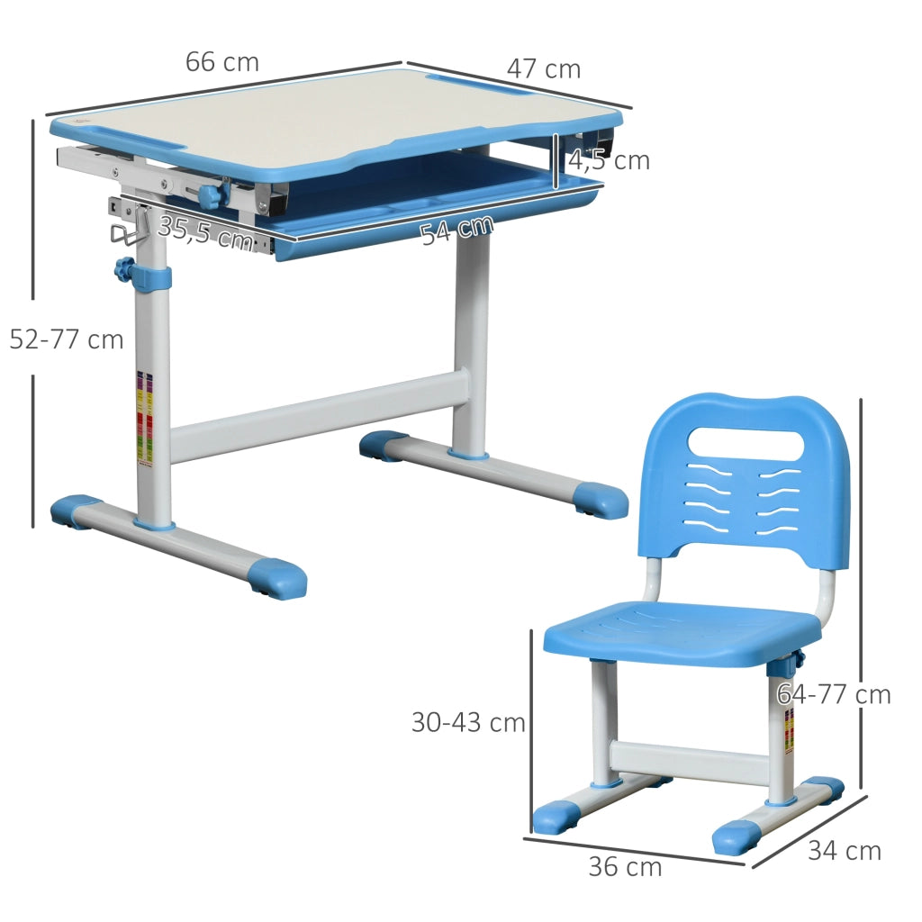 Scrivania Regolabile per Bambini con Sedia ¨C Minimal ¨C 66x47x77 cm Blu