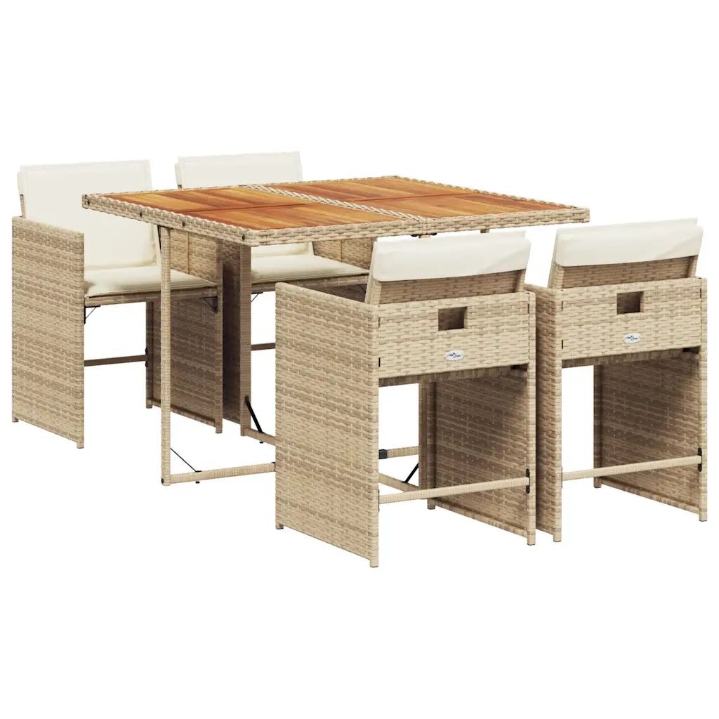 Set da Pranzo da Giardino 5 pz con Cuscini Beige in Polyrattan 3211084