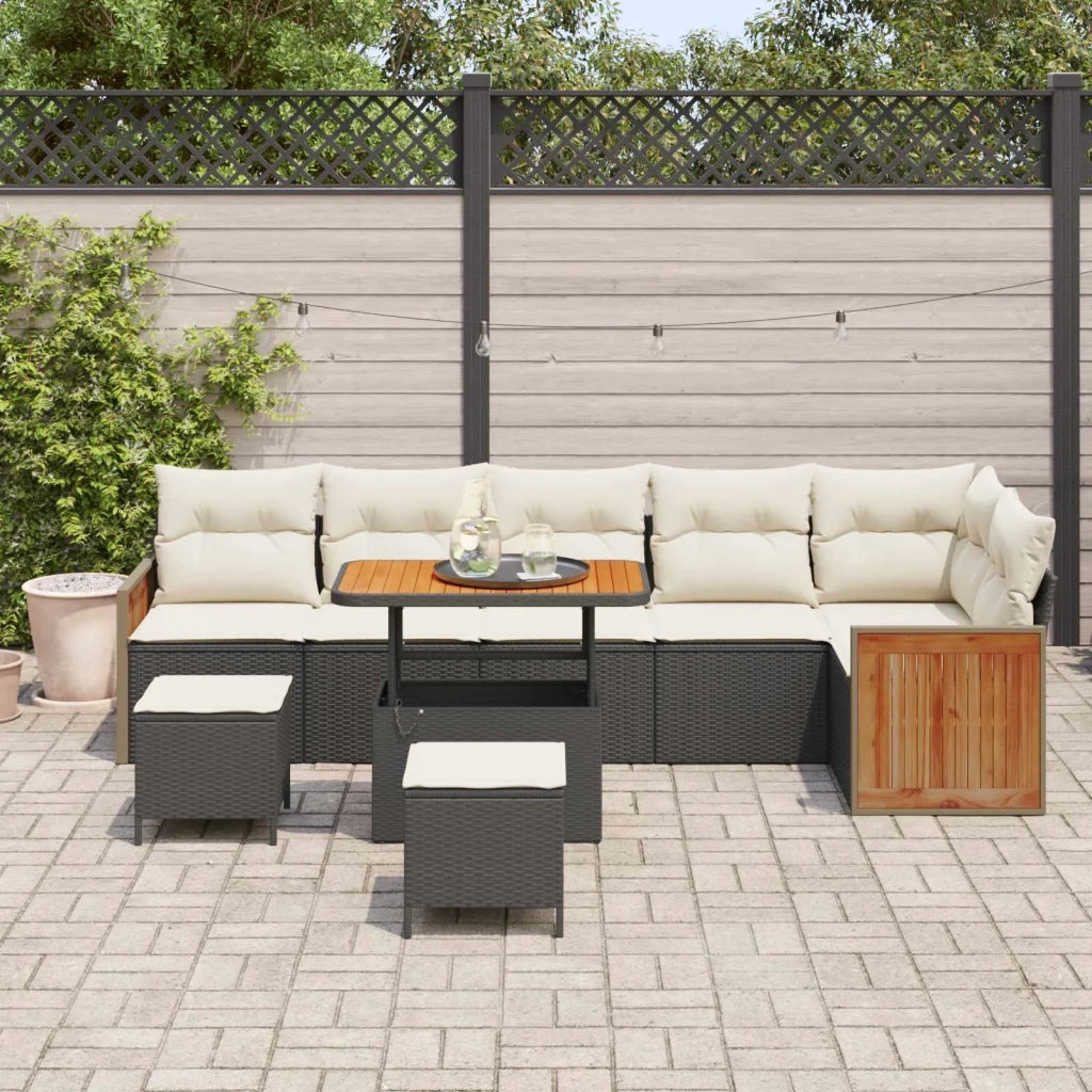 Set Divano da Giardino con cuscino 9 pcs Nero e Crema 3363195