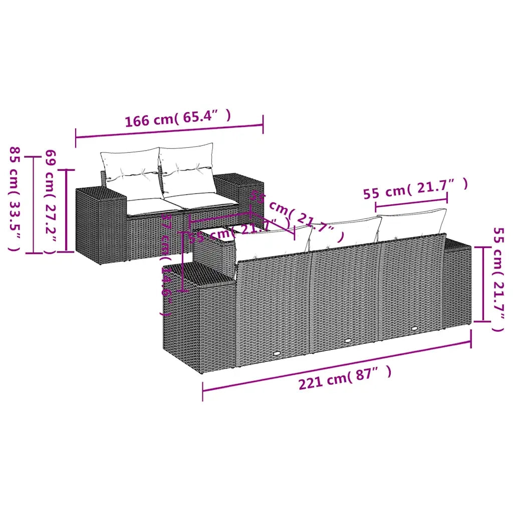 Set Divano da Giardino 6 pz con Cuscini Marrone in Polyrattan 3254640