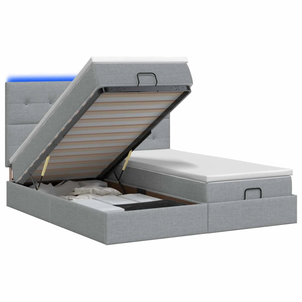 Letto Ottomano con Materasso e LED Grigio Chiaro 180 x 200 cm 3458437