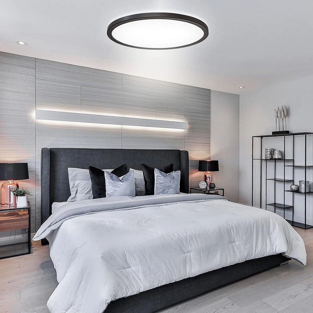Trade Shop - Plafoniera A Led Slim 32w Ip40 Con Tecnologia Cct Da 6500k A 2700k Con Switch Lv400-3c - Nero