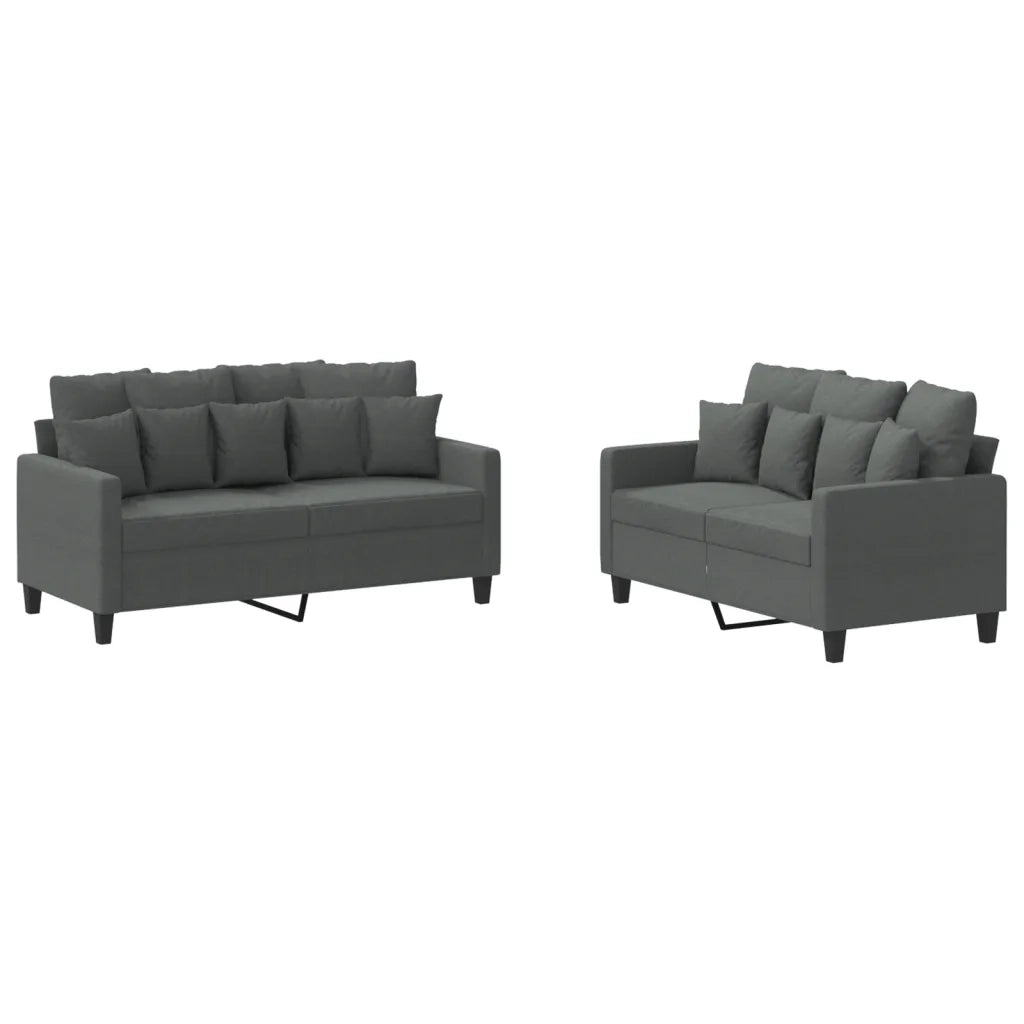 Set di Divani 2 pz con Cuscini Grigio Scuro in Tessuto