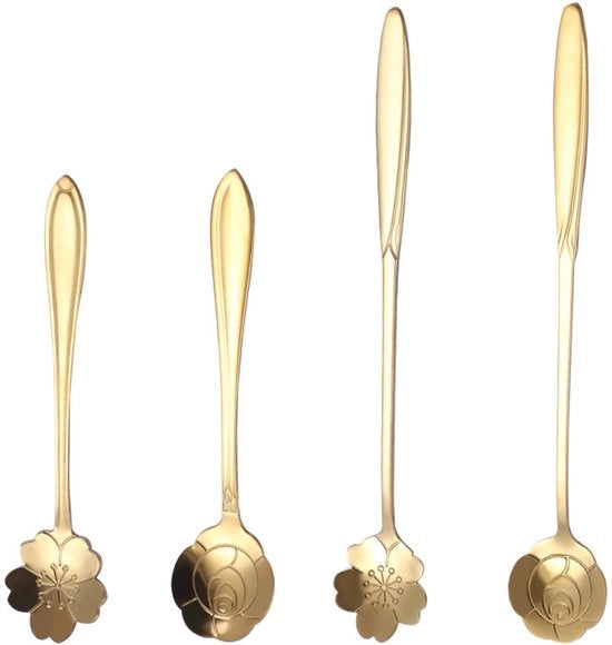 Set di cucchiai a forma di fiori 4 pezzi per caffè, dessert, gelato e tè.