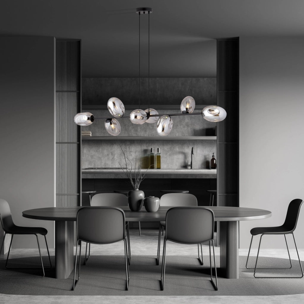 Lampadario Emibig Pandora 8 luci E14 nero cromo vetro