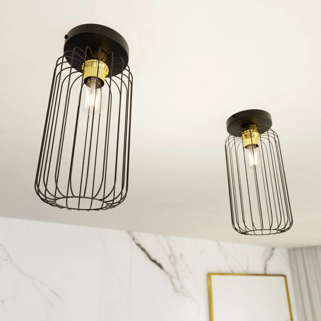 Plafoniera loft a gabbia nero oro BARN E27 15W Emibig