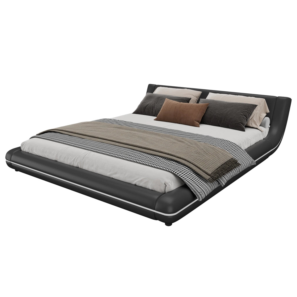Letto basso 160x200 cm in PU e MDF con LED ambientale, nero