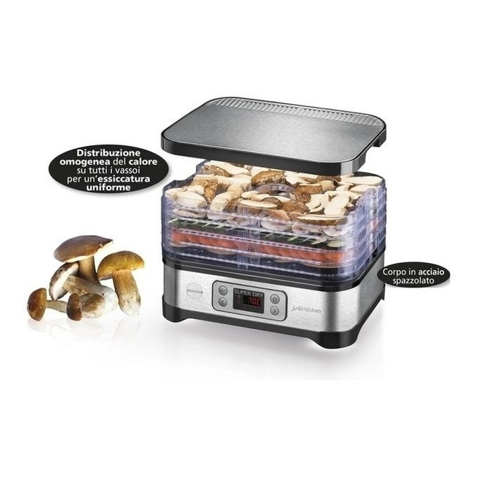 Macom Superdry Nero, Essiccatore in acciaio spazzolato, schermo lcd con temperatura regolabile e timer 450 W