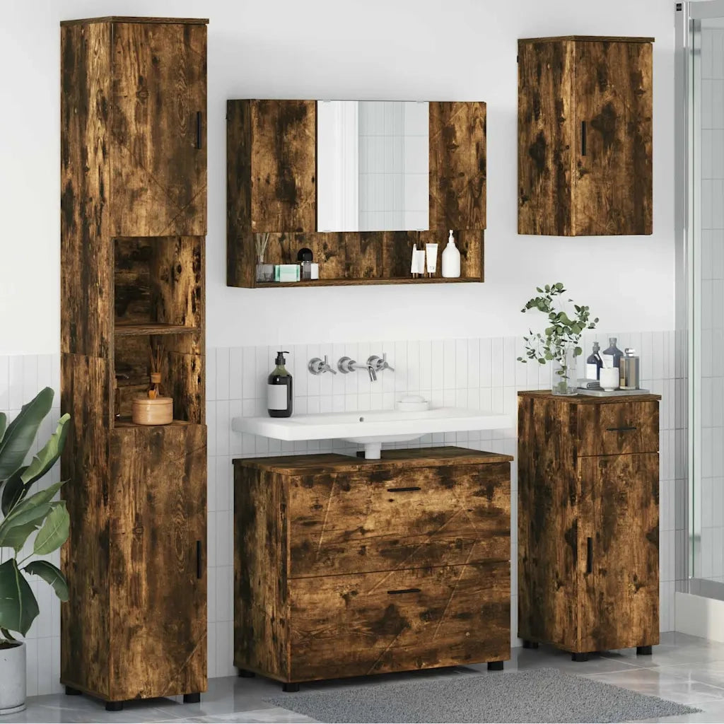Set di mobili per il bagno con cassetto 5 pcs Rovere fumé 3393078