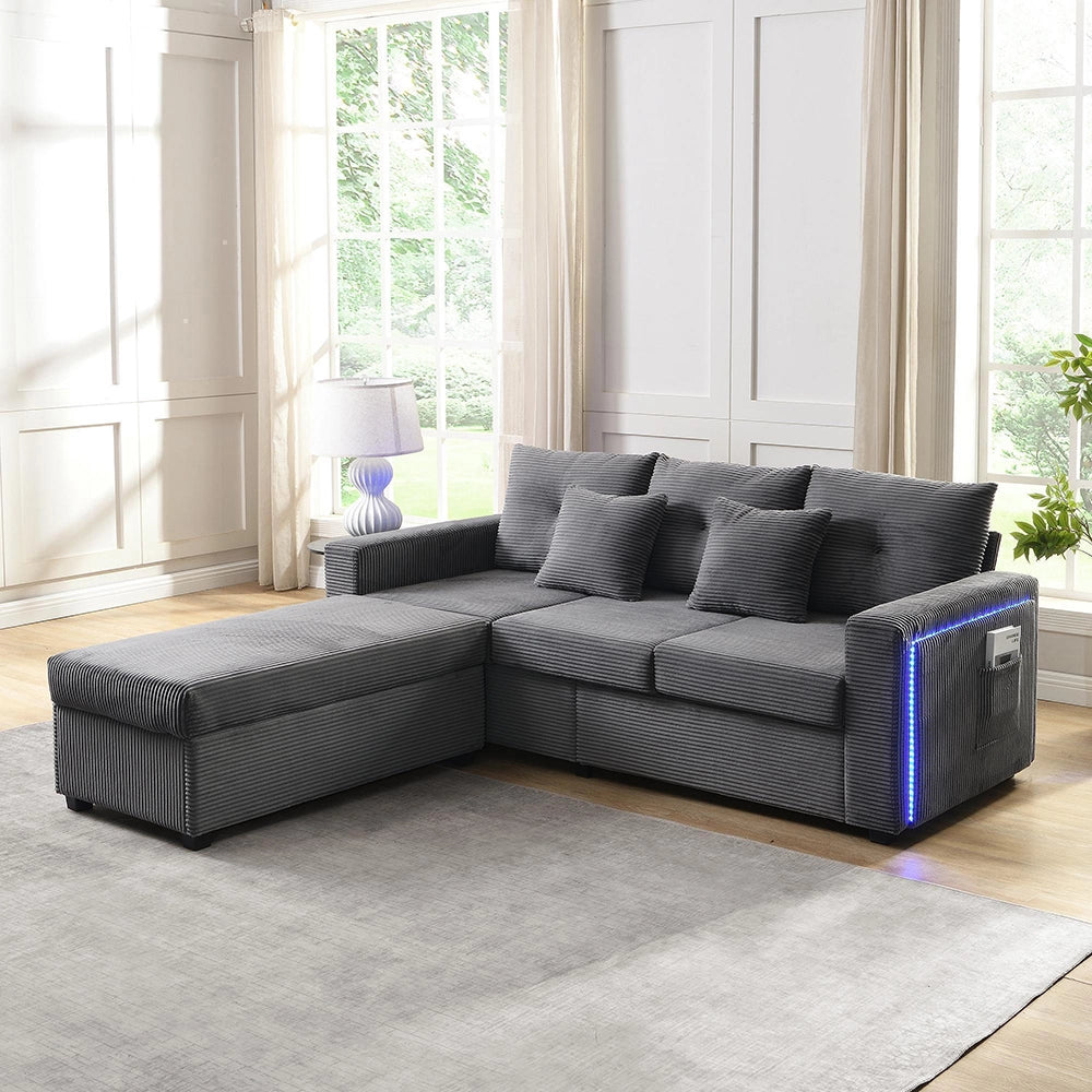 Set divano LED - Xylo - 3 posti + pouf, modulare a L
