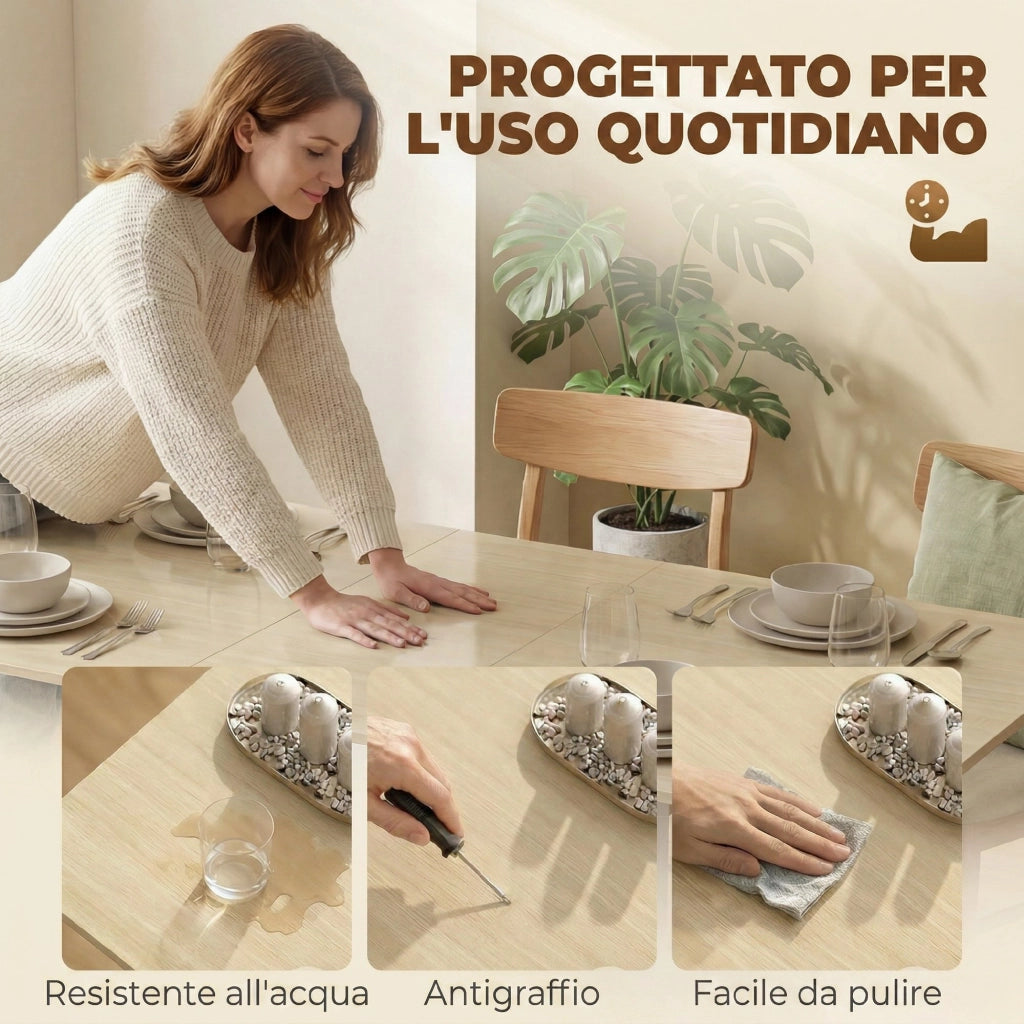 Tavolo Pieghevole per 6 Persone con 2 Cassetti e 4 Ripiani.