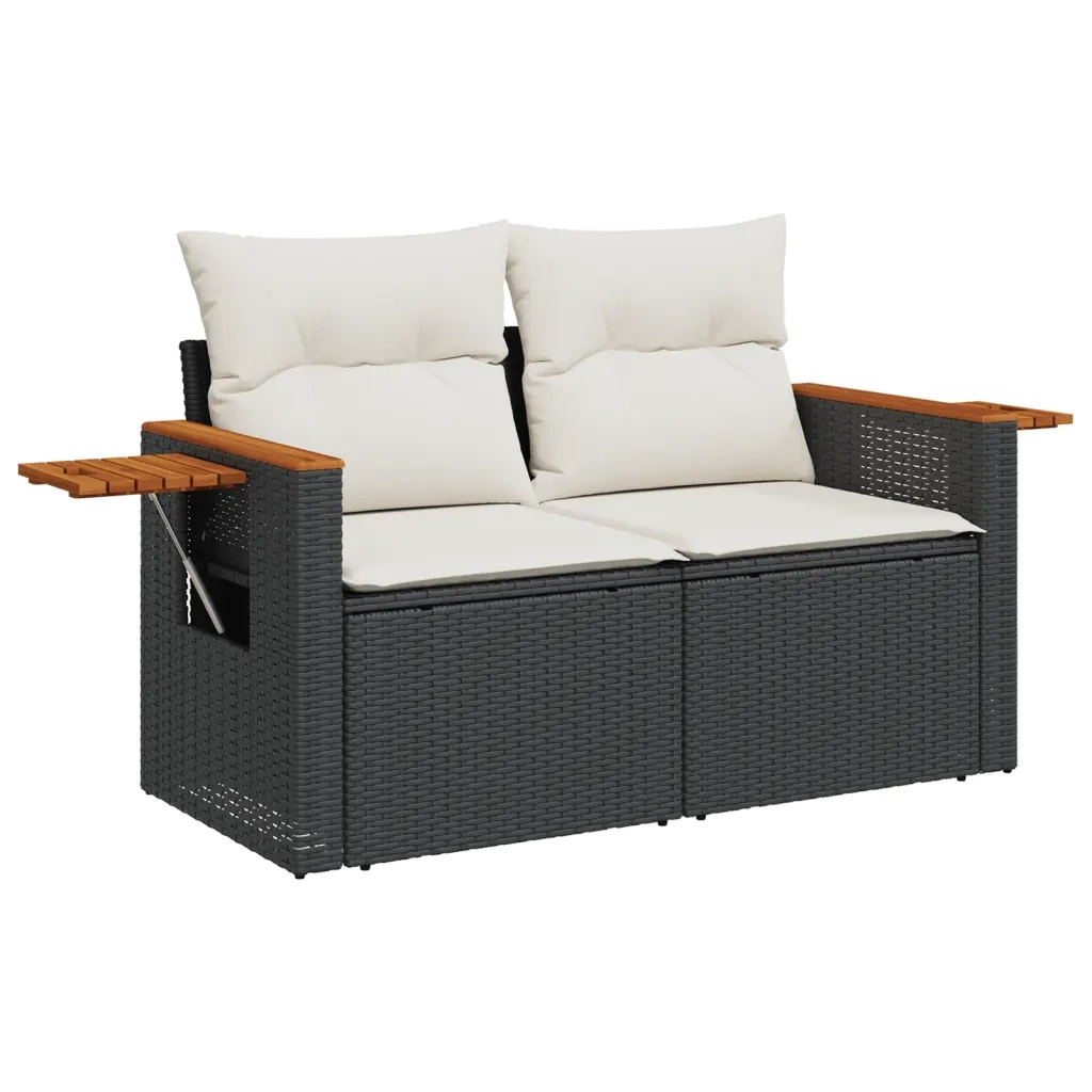 Set Divani da Giardino 11 pz con Cuscini in Polyrattan Nero