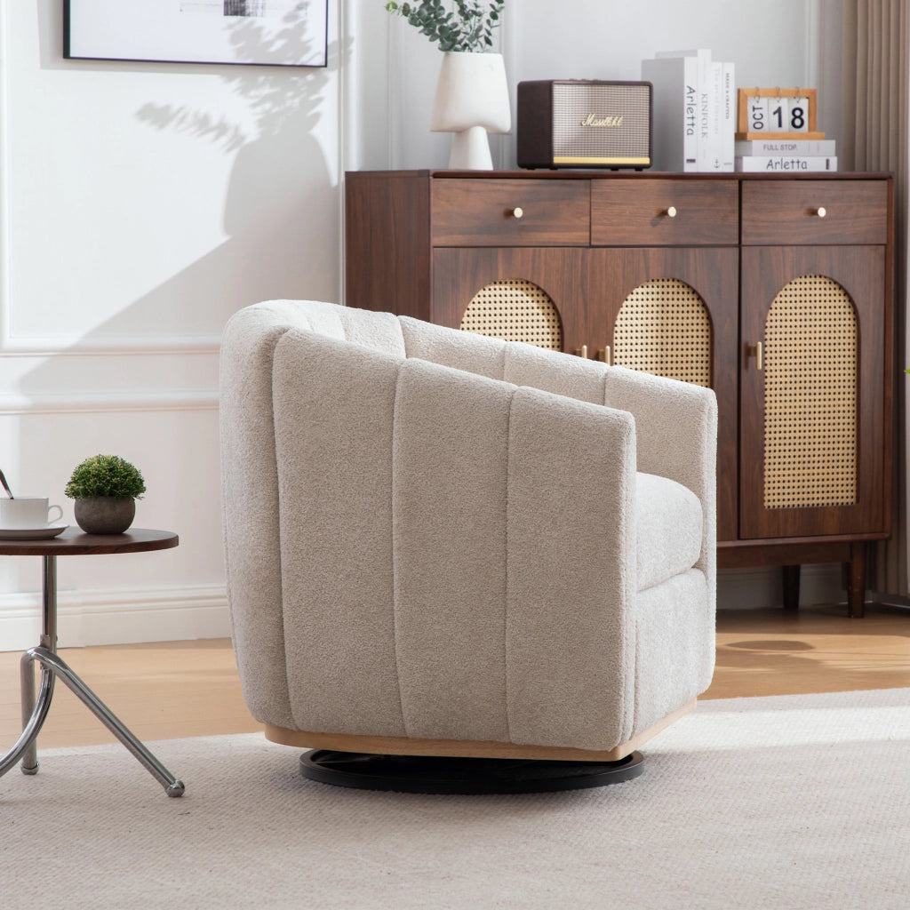 Pouf Poltrona Rotante in Tessuto Chenille con Gambe in Metallo ¨C Xylo ¨C Beige