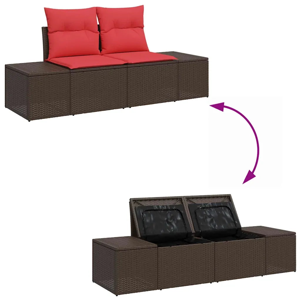 Set Divano da Giardino 7 pz Marrone e Rosso polyrattan 3355823