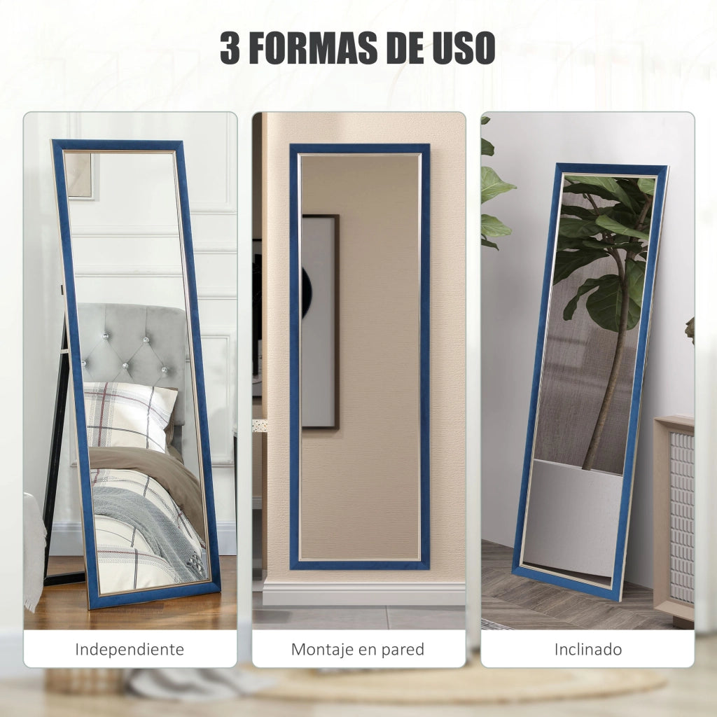 Specchio a Pieno Corpo con Cornice in Velluto ¨C Minimal ¨C Blu 150x50 cm