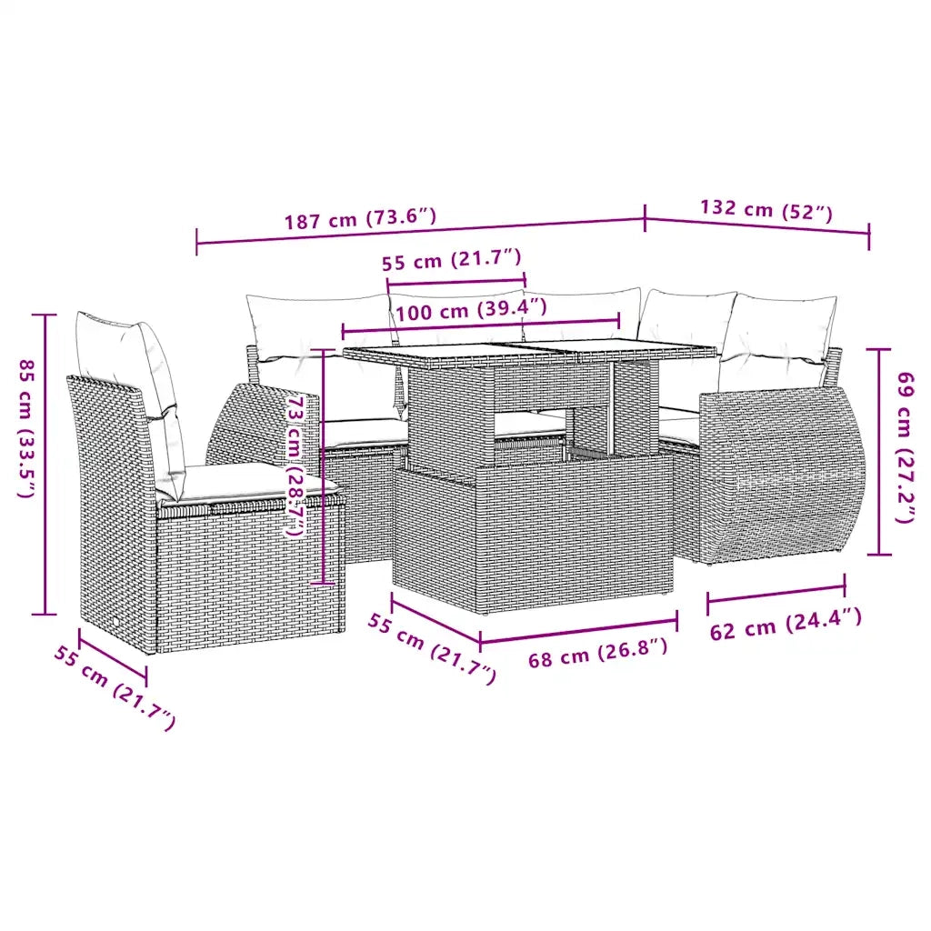 Set Divano da Giardino 6pz con Cuscini Grigio Chiaro Polyrattan 3268542
